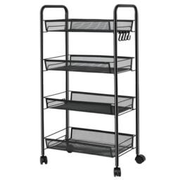 FORGEVIO 4 Tier Rectangle Trolley Basket Rack Kitchen Storage in Black - thumbnail 6