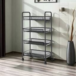 FORGEVIO 4 Tier Rectangle Trolley Basket Rack Kitchen Storage in Black - thumbnail 5