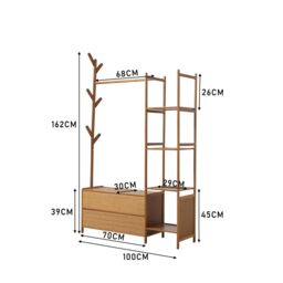 Living and Home Freestanding Bamboo Clothes Rack Garment Rack with Storage Shelves Coat Hanger in Tan - Size: Large - thumbnail 9