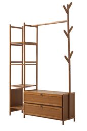 Living and Home Freestanding Bamboo Clothes Rack Garment Rack with Storage Shelves Coat Hanger in Tan - Size: Large - thumbnail 6