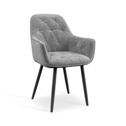 More4Homes Malvern Round Dining Table & Chairs - Black Table Top w Solid Oak Legs + Anika Velvet Dining Chair Set Of 4 in Grey - thumbnail 6