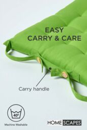 Homescapes Seat Pad Luxury 100% Cotton Indoor Outdoor Garden Cushion, Button Tie, 40cm in Lime - thumbnail 6