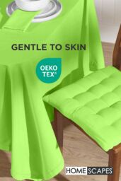 Homescapes Seat Pad Luxury 100% Cotton Indoor Outdoor Garden Cushion, Button Tie, 40cm in Lime - thumbnail 3