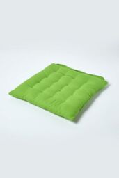 Homescapes Seat Pad Luxury 100% Cotton Indoor Outdoor Garden Cushion, Button Tie, 40cm in Lime