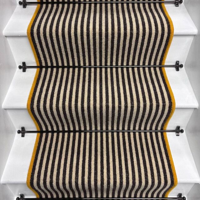 RainbowHome Stripe Quality Wool Stair Runner Loop Pile 100% Wool Yellow Edge in Black - Size: 15 cm x 20 cm - image 1