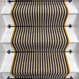 RainbowHome Stripe Quality Wool Stair Runner Loop Pile 100% Wool Yellow Edge in Black - Size: 15 cm x 20 cm