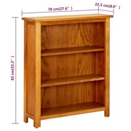 Berkfield Home 3-Tier Bookcase 70x22.5x82 cm Solid Oak Wood in Brown - thumbnail 6