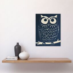 "Artery8 Owl Bird Simple White Blue Block Print Design Wall Art Print in Dark Blue - Size: W18"" x H24""" - thumbnail 4