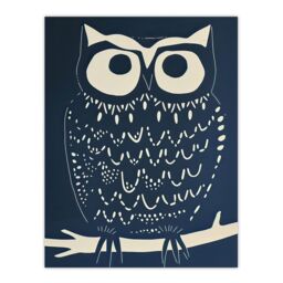 "Artery8 Owl Bird Simple White Blue Block Print Design Wall Art Print in Dark Blue - Size: W18"" x H24""" - thumbnail 1