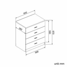 ERGOVEXA Chest of 4 Drawers High Gloss Bedroom Bedside Table Cabinet in Natural - thumbnail 2