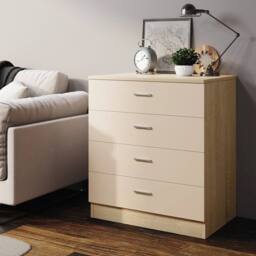 ERGOVEXA Chest of 4 Drawers High Gloss Bedroom Bedside Table Cabinet in Natural - thumbnail 1
