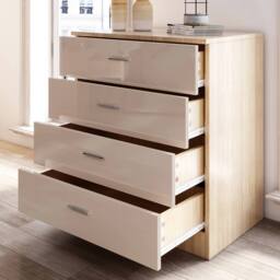 ERGOVEXA Chest of 4 Drawers High Gloss Bedroom Bedside Table Cabinet in Natural - thumbnail 4