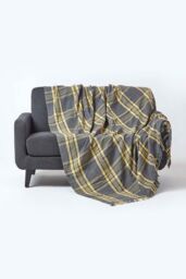 Homescapes Tartan Check Sofa & Bed Throw in Yellow - Size: 150 cm x 200 cm