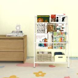 Huhote Kids Bookshelf Small Bookcase with Book Toy Storage For Small Spaces in White - thumbnail 3