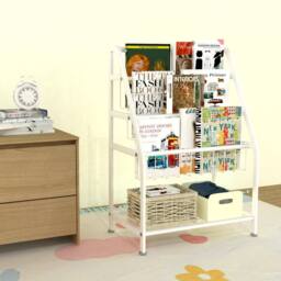 Huhote Kids Bookshelf Small Bookcase with Book Toy Storage For Small Spaces in White - thumbnail 1