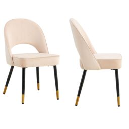 Hygrad Built to Survive Velvet Dining Chairs with Cushioned Padded Seat Kitchen Chairs Set of 2 in Cream