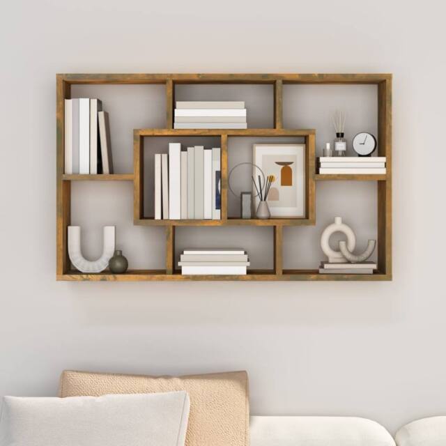 Berkfield Home Wall Shelf Smoked Oak 85x16x52.5 cm Engineered Wood in Brown