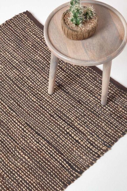 Homescapes Madras Leather Hemp Rug in Brown - Size: 150 cm x 240 cm - image 1
