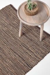 Homescapes Madras Leather Hemp Rug in Brown - Size: 150 cm x 240 cm
