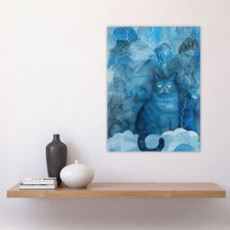"Artery8 Moggie Cat Lover Nocturnal Blue Dream Watercolour Wall Art Print - Size: W24"" x H32""" - thumbnail 4