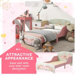 ZONEKIZ Toddler Bed Frame, Kids Bedroom Furniture for Ages 3-6 Years in Pink - thumbnail 4