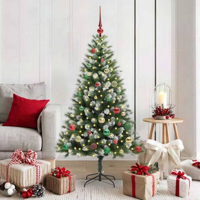 Berkfield Home Artificial Hinged Christmas Tree with Flocked Snow 150 cm in Green - image 1