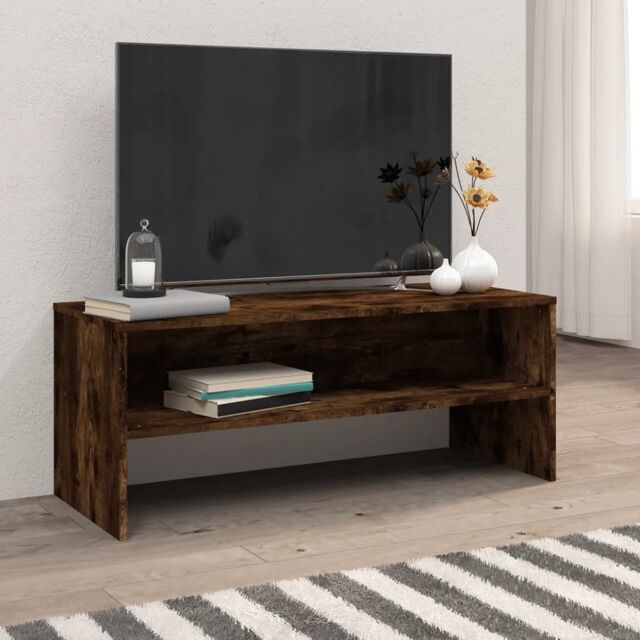 Berkfield Home TV Cabinet Smoked Oak 100x40x40 cm Engineered Wood in Brown - Size: 100 x 40 x 40 cm - image 1