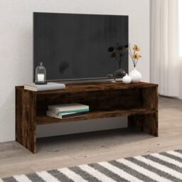 Berkfield Home TV Cabinet Smoked Oak 100x40x40 cm Engineered Wood in Brown - Size: 100 x 40 x 40 cm - thumbnail 1