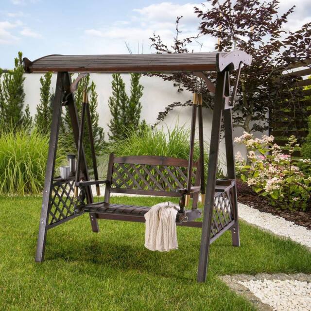 Wyld and Coco 2-Seater Garden Swing Canopy - Spruce Wood Rustic Brown - image 1