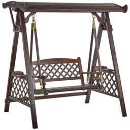 Wyld and Coco 2-Seater Garden Swing Canopy - Spruce Wood Rustic Brown - thumbnail 2