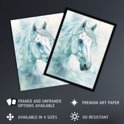 "Artery8 White Horse Portrait Light Blue Watercolour Wall Art Print - Size: W24"" x H32""" - thumbnail 2
