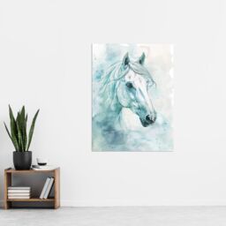 "Artery8 White Horse Portrait Light Blue Watercolour Wall Art Print - Size: W24"" x H32""" - thumbnail 4