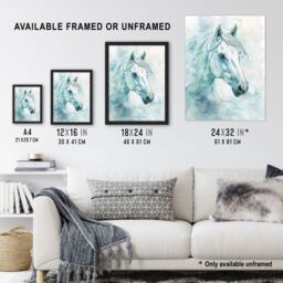 "Artery8 White Horse Portrait Light Blue Watercolour Wall Art Print - Size: W24"" x H32""" - thumbnail 3