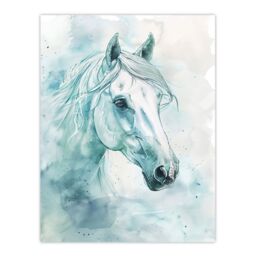 "Artery8 White Horse Portrait Light Blue Watercolour Wall Art Print - Size: W24"" x H32""" - thumbnail 1