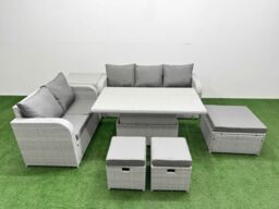 Fimous 8 Seater PE Rattan Wicker Garden Furniture Patio Conservatory Sofa Set w/ Adjustable Lifting Dining or Coffee Table 3 Seater Sofa Love Sofa 3 - thumbnail 1