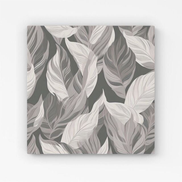 Warren Reed - Designer Grey Floral Leaves Canvas - Size: w40 inch x h40 inch - image 1