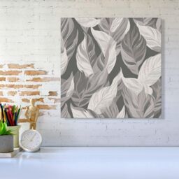 Warren Reed - Designer Grey Floral Leaves Canvas - Size: w40 inch x h40 inch - thumbnail 2