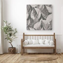 Warren Reed - Designer Grey Floral Leaves Canvas - Size: w40 inch x h40 inch - thumbnail 3