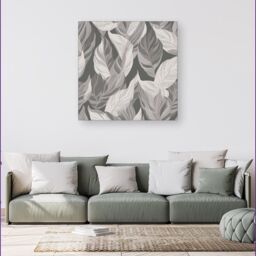 Warren Reed - Designer Grey Floral Leaves Canvas - Size: w40 inch x h40 inch - thumbnail 4