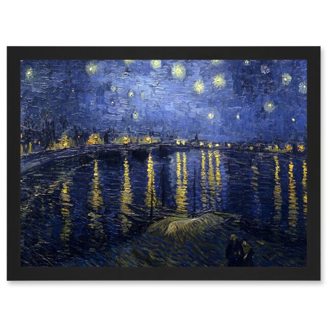 Artery8 Vincent Van Gogh Starry Night Over Rhone 1888 A4 Artwork Framed Wall Art Print in Black - image 1