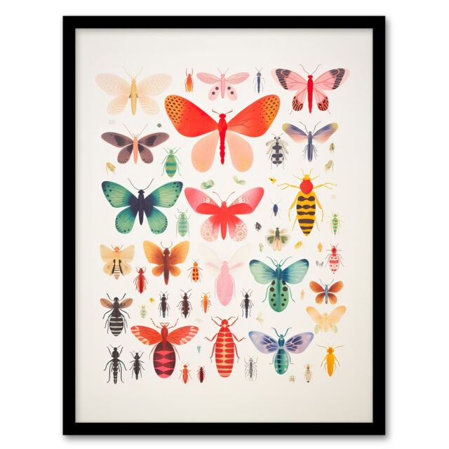 Artery8 Wall Art Print Colourful Insects & Bugs Bright Framed Picture - Size: A4 - image 1