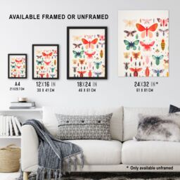 Artery8 Wall Art Print Colourful Insects & Bugs Bright Framed Picture - Size: A4 - thumbnail 3