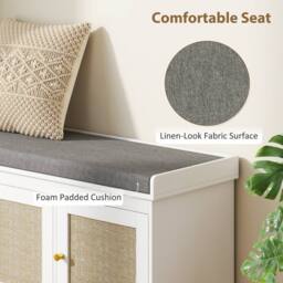 ERGOVEXA White Shoe Storage Bench with Woven Rattan Doors & Cushion Seat - thumbnail 7