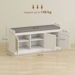 ERGOVEXA White Shoe Storage Bench with Woven Rattan Doors & Cushion Seat - thumbnail 5