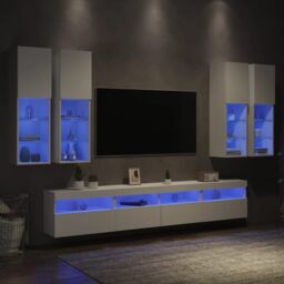 Berkfield Home 7 Piece TV Wall Cabinet Set with LED Lights White - thumbnail 1