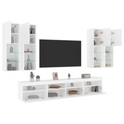Berkfield Home 7 Piece TV Wall Cabinet Set with LED Lights White - thumbnail 5