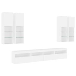 Berkfield Home 7 Piece TV Wall Cabinet Set with LED Lights White - thumbnail 3