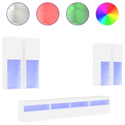 Berkfield Home 7 Piece TV Wall Cabinet Set with LED Lights White - thumbnail 2