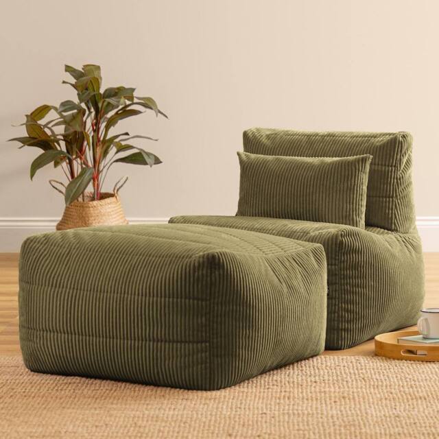 icon 2pcs Noa Bean Bag, 1x Recliner, 1x Slab, Jumbo Cord in Green - image 1