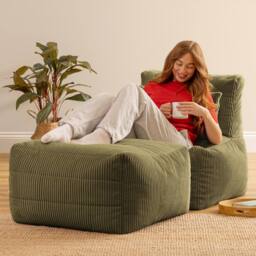 icon 2pcs Noa Bean Bag, 1x Recliner, 1x Slab, Jumbo Cord in Green - thumbnail 5